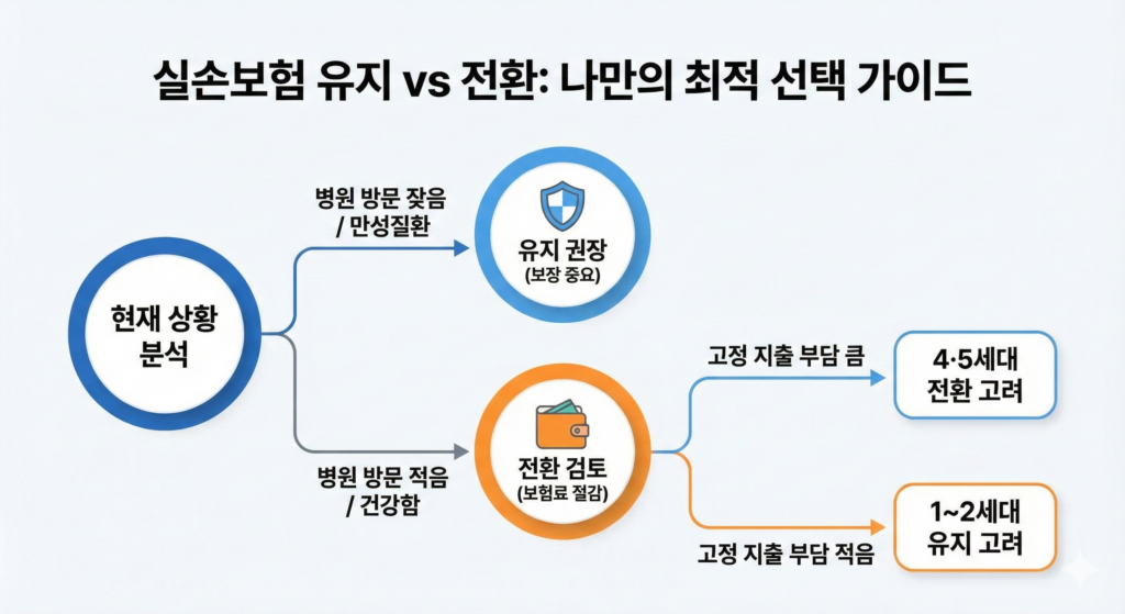 실손보험 유지 및 전환 결정 가이드 플로우차트